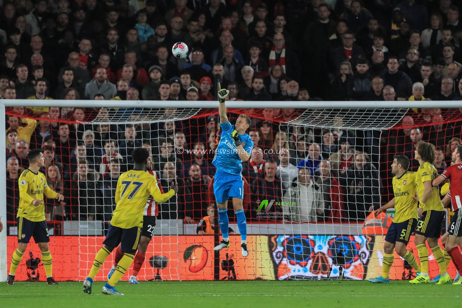 21st October 2019, Bramall Lane, Sheffield, England; Premier League, Sheffield United v Arsenal : Bernd Leno (1) of Arsenal punches the ball clear 

Credit: Mark Cosgrove/News Images