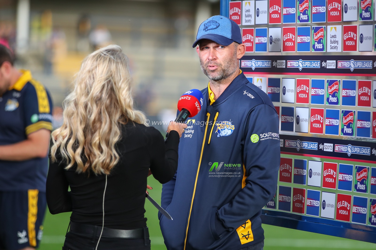 Rohan Smith Head Coach of Leeds Rhinos being interviewed by Jenna Brooks for Sky Sports TV