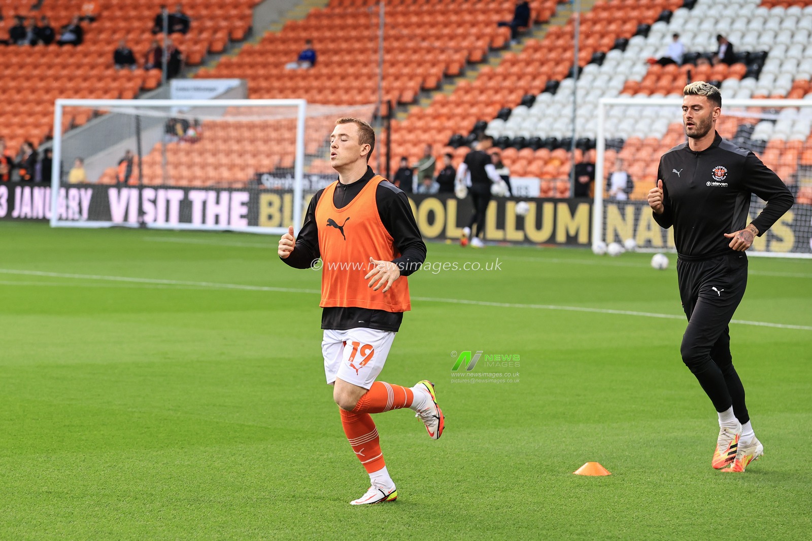 Shayne Lavery #19 of Blackpool during the pre-game warmup