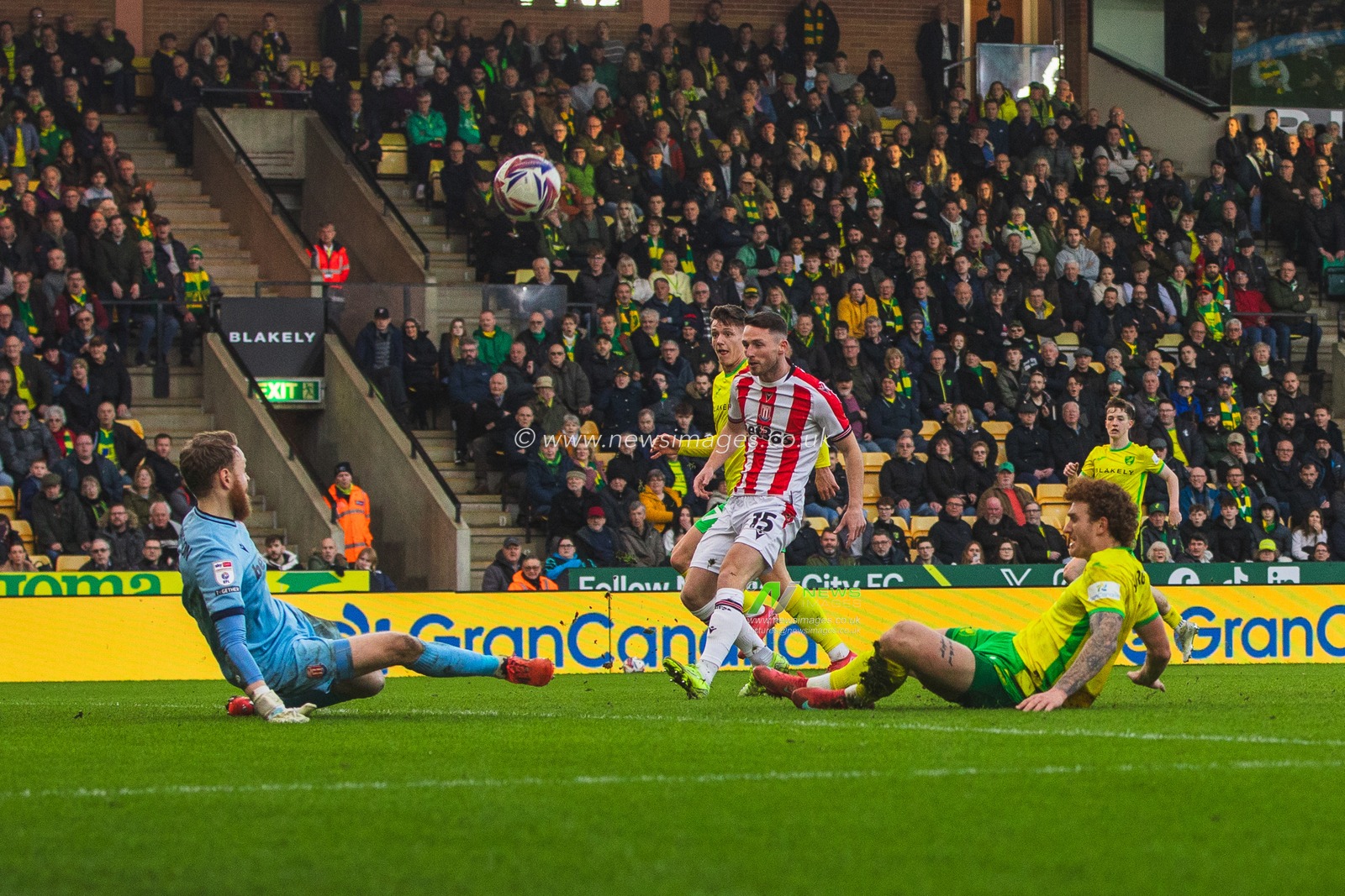 Josh Sargent of Norwich City slides in for a loose ball during the Sky Bet Championship match Norwich City vs Stoke City at Carrow Road, Norwich, United Kingdom, 22nd February 2025

(Photo by Craig Evans/News Images)