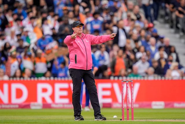 Umpire Graham Lloyd refers an lbw decision to the TV umpire after an England review during the Second Vitality T20 International match England vs India at Old Trafford, Manchester, United Kingdom on 04 July 2026

(Photo by Maynard Manyowa/News Images)