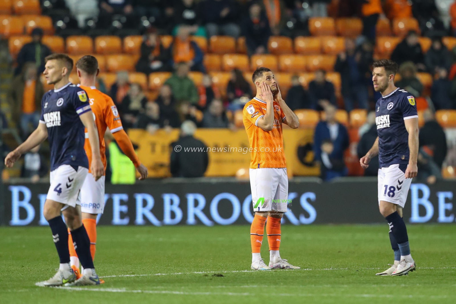 Jerry Yates # 9 of Blackpool reacts to his team losing after the Sky Bet Championship match Blackpool vs Millwall at Bloomfield Road, Blackpool, United Kingdom, 28th April 2023

(Photo by Gareth Evans/News Images)