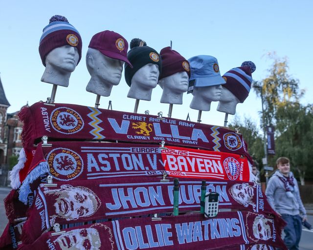 Aston Villa and Bayern scarfs on sale during the UEFA Champions League League Stage match Aston Villa vs Bayern Munich at Villa Park, Birmingham, United Kingdom, 2nd October 2024

(Photo by Gareth Evans/News Images)