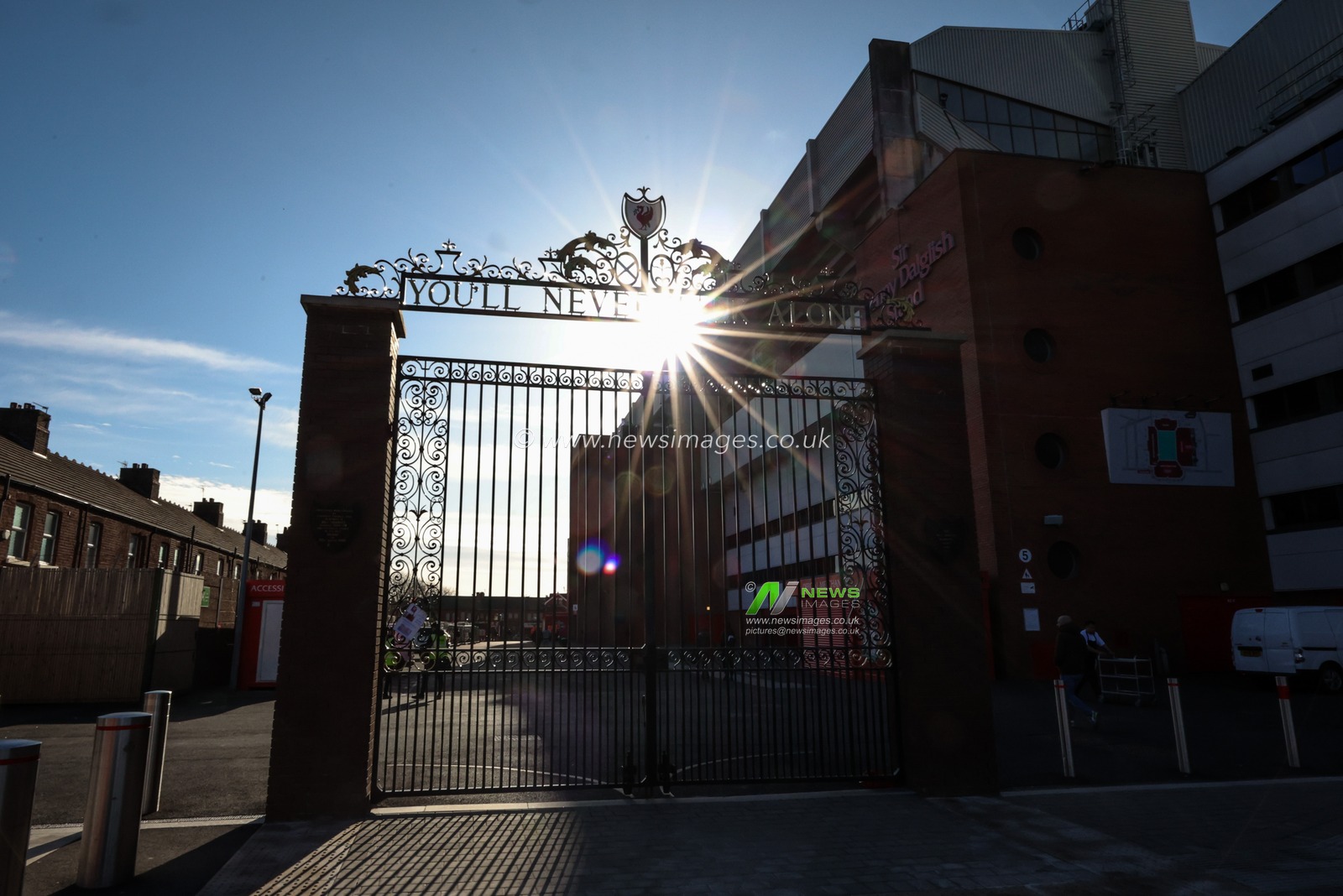 The sun shines through the Shankly Gates during the UEFA Champions League Last 16 match Liverpool vs Paris Saint-Germain at Anfield, Liverpool, United Kingdom, 11th March 2025

(Photo by Mark Cosgrove/News Images)