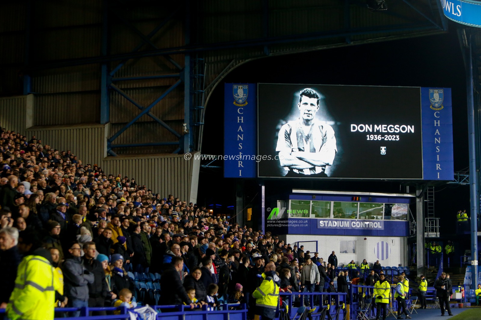 A display is shown on the score board in memory of Don Megson during the Sky Bet League 1 match Sheffield Wednesday vs Bolton Wanderers at Hillsborough, Sheffield, United Kingdom, 17th March 2023

(Photo by Ben Early/News Images)