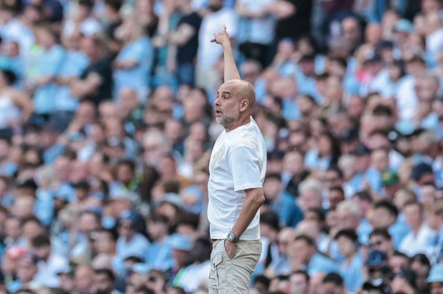 Pep Guardiola manager of Manchester City reacts in the technical area during the Premier League match Manchester City vs Aston Villa at Etihad Stadium, Manchester, United Kingdom on 24 May 2026

(Photo by Mark Cosgrove/News Images)