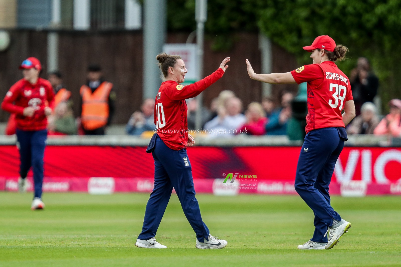 Linsey Smith of England Women celebrates after the dismissal of Jahzara Claxton of West Indies Women during the 3rd Vitality IT20 Series match England Women vs West Indies Women at The Cloud County Ground, Chelmsford, United Kingdom, 26th May 2025

(Photo by Izzy Poles/News Images)