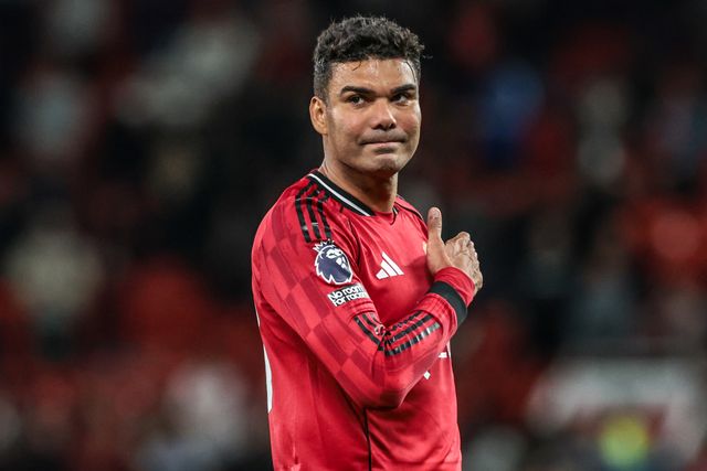 Casemiro of Manchester United celebrates the win with the fans during the Premier League match Manchester United vs Brentford at Old Trafford, Manchester, United Kingdom on 27 April 2026

(Photo by Mark Cosgrove/News Images)