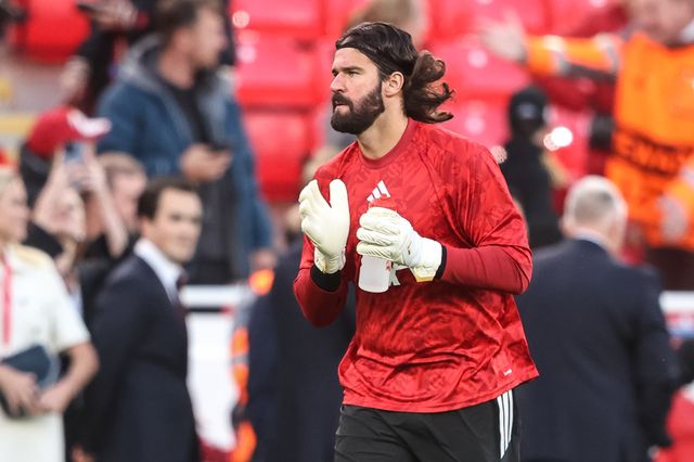 Liverpool goalkeeper Alisson Becker applauds the fans in the pregame warmup session during the UEFA Champions League Matchday 1 of 8 match Liverpool vs Atletico Madrid at Anfield, Liverpool, United Kingdom on 09 September 2026

(Photo by Alfie Cosgrove/News Images)