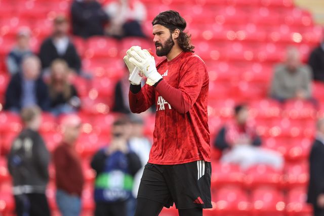 Liverpool goalkeeper Alisson Becker applauds the fans in the pregame warmup session during the UEFA Champions League Matchday 1 of 8 match Liverpool vs Atletico Madrid at Anfield, Liverpool, United Kingdom on 09 September 2026

(Photo by Alfie Cosgrove/News Images)