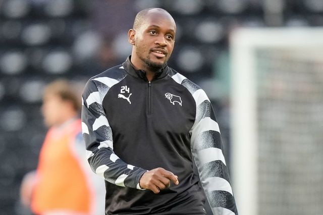 Ryan Nyambe of Derby County in the pregame warmup session  during the Sky Bet Championship match Derby County vs West Bromwich Albion at Pride Park Stadium, Derby, United Kingdom on 09 September 2026

(Photo by Maynard Manyowa/News Images)