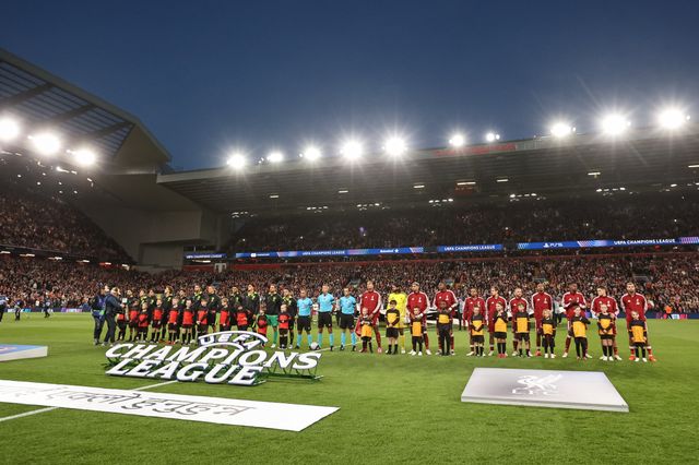 Teams and officials lineup during the UEFA Champions League Matchday 1 of 8 match Liverpool vs Atletico Madrid at Anfield, Liverpool, United Kingdom on 09 September 2026

(Photo by Alfie Cosgrove/News Images)
