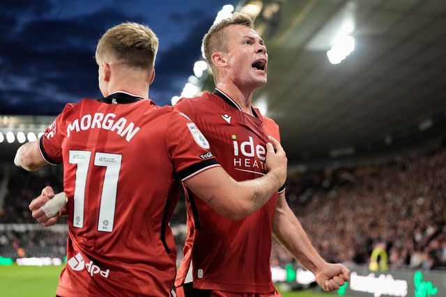 Aune Heggebø of West Bromwich Albion celebrates his goal to make it  0-1 during the Sky Bet Championship match Derby County vs West Bromwich Albion at Pride Park Stadium, Derby, United Kingdom on 09 September 2026

(Photo by Maynard Manyowa/News Images)