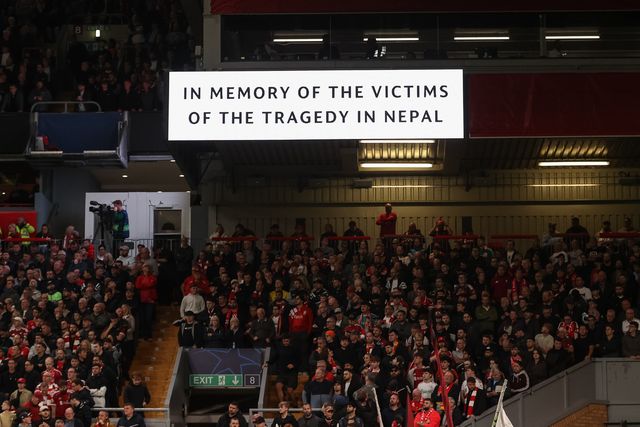Players officials and fans hold minutes silence as they pay their respects to the victims of the tragedy in Nepal during the UEFA Champions League Matchday 1 of 8 match Liverpool vs Atletico Madrid at Anfield, Liverpool, United Kingdom on 09 September 2026

(Photo by Alfie Cosgrove/News Images)