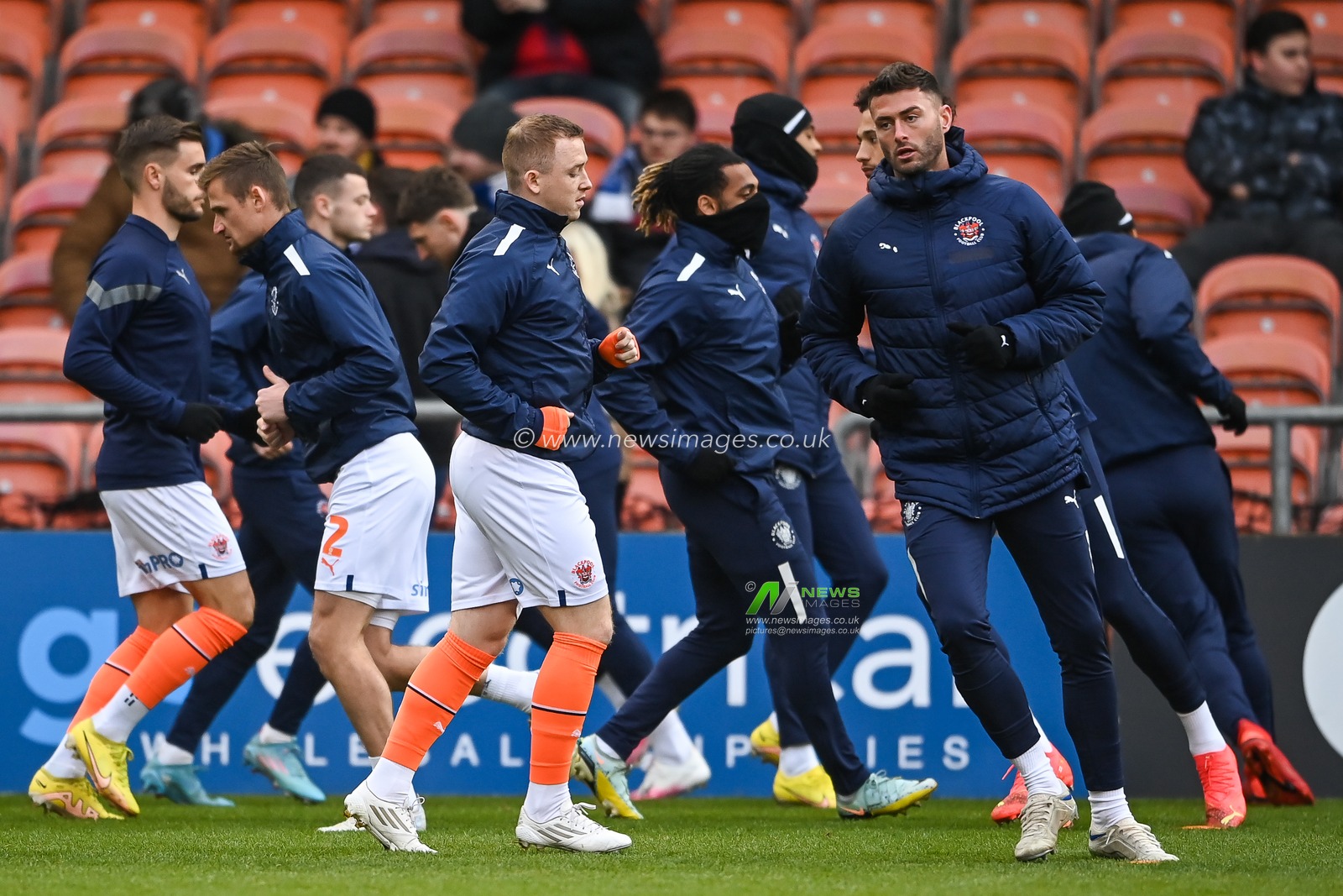 Blackpool players during the pre-game warmup  Sky Bet Championship match Blackpool vs Birmingham City at Bloomfield Road, Blackpool, United Kingdom, 10th December 2022

(Photo by Craig Thomas/News Images)