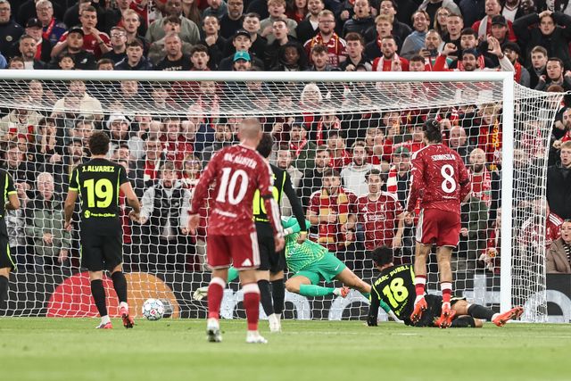 Dominik Szoboszlai of Liverpool scores to make it 1-1 during the UEFA Champions League Matchday 1 of 8 match Liverpool vs Atletico Madrid at Anfield, Liverpool, United Kingdom on 09 September 2026

(Photo by Alfie Cosgrove/News Images)