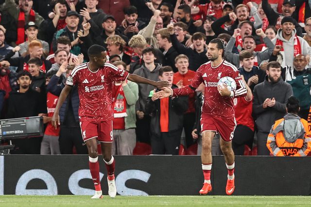 Dominik Szoboszlai of Liverpool celebrates his goal to make it 1-1 during the UEFA Champions League Matchday 1 of 8 match Liverpool vs Atletico Madrid at Anfield, Liverpool, United Kingdom on 09 September 2026

(Photo by Alfie Cosgrove/News Images)