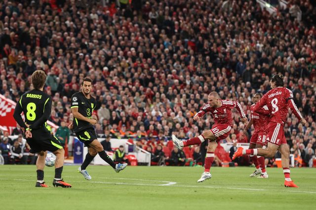 Alexis Mac Allister of Liverpool scores to make it 2-1 during the UEFA Champions League Matchday 1 of 8 match Liverpool vs Atletico Madrid at Anfield, Liverpool, United Kingdom on 09 September 2026

(Photo by Alfie Cosgrove/News Images)