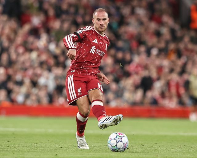 Alexis Mac Allister of Liverpool passes the ball during the UEFA Champions League Matchday 1 of 8 match Liverpool vs Atletico Madrid at Anfield, Liverpool, United Kingdom on 09 September 2026

(Photo by Alfie Cosgrove/News Images)