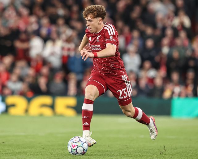 Victor Munoz of Liverpool breaks with the ball during the UEFA Champions League Matchday 1 of 8 match Liverpool vs Atletico Madrid at Anfield, Liverpool, United Kingdom on 09 September 2026

(Photo by Alfie Cosgrove/News Images)