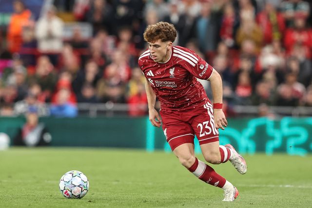 Victor Munoz of Liverpool breaks with the ball during the UEFA Champions League Matchday 1 of 8 match Liverpool vs Atletico Madrid at Anfield, Liverpool, United Kingdom on 09 September 2026

(Photo by Alfie Cosgrove/News Images)