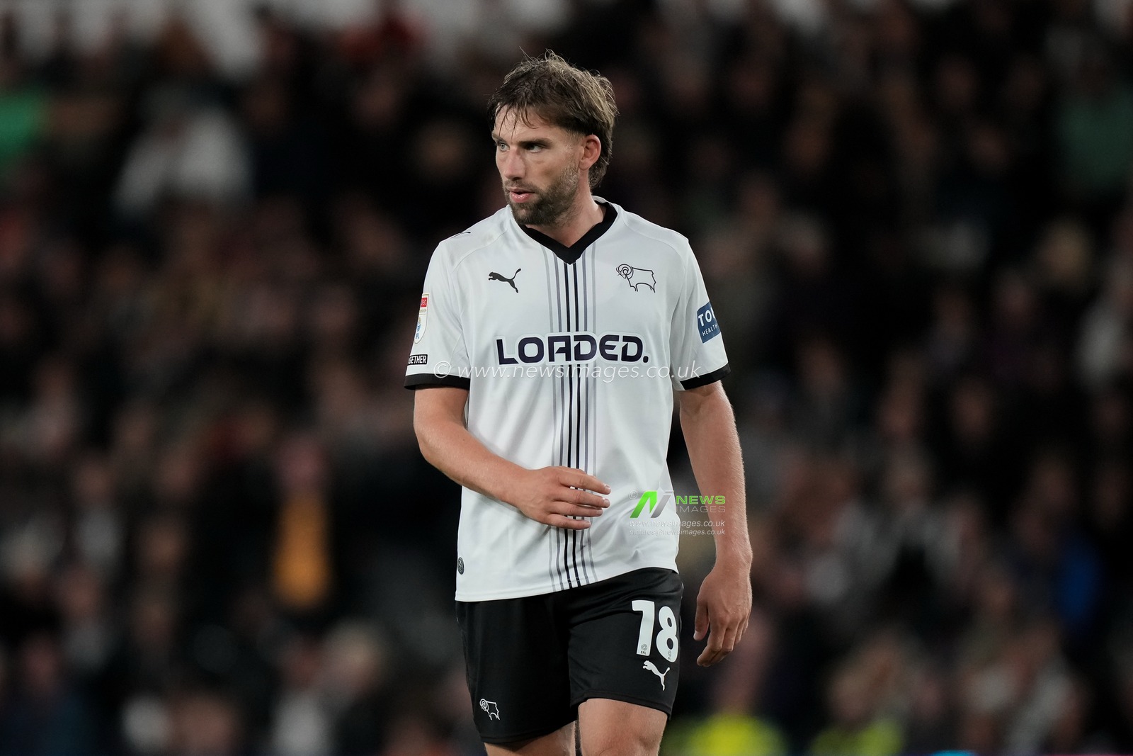 Charlie Taylor of Derby County in action during the Sky Bet Championship match Derby County vs West Bromwich Albion at Pride Park Stadium, Derby, United Kingdom on 09 September 2026

(Photo by Maynard Manyowa/News Images)