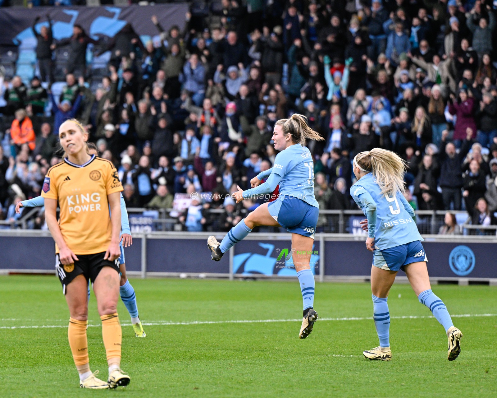 Lauren Hemp of Manchester City Women celebrates her goal to make it1-0 Manchester City, during the The FA Women's Super League match Manchester City Women vs Leicester City Women at Joie Stadium, Manchester, United Kingdom, 4th February 2024

(Photo by Cody Froggatt/News Images)
