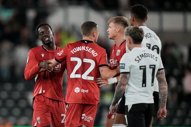 Rabby Nzingoula of West Bromwich Albion and Sammie Szmodics of Derby County involved in an altercation during the Sky Bet Championship match Derby County vs West Bromwich Albion at Pride Park Stadium, Derby, United Kingdom on 09 September 2026

(Photo by Maynard Manyowa/News Images)