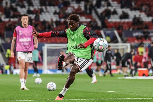 Kobbie Mainoo of Manchester United in the pregame warmup session during the UEFA Champions League Matchday 1 of 8 match Manchester United vs Sabah FK at Old Trafford, Manchester, United Kingdom on 10 September 2026

(Photo by Mark Cosgrove/News Images)