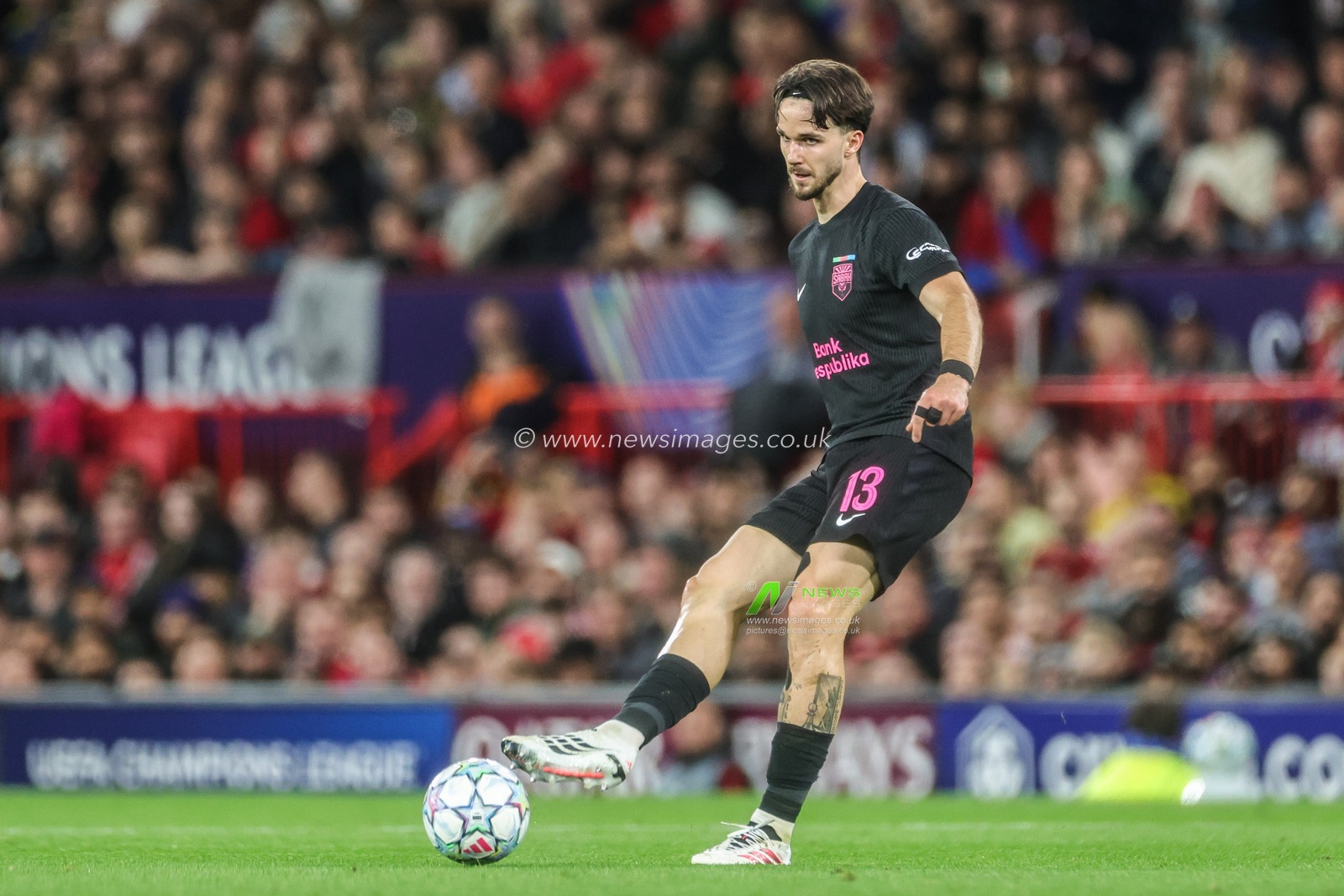Ivan Lepinjica of Sabah FK passes the ball during the UEFA Champions League Matchday 1 of 8 match Manchester United vs Sabah FK at Old Trafford, Manchester, United Kingdom on 10 September 2026

(Photo by Mark Cosgrove/News Images)