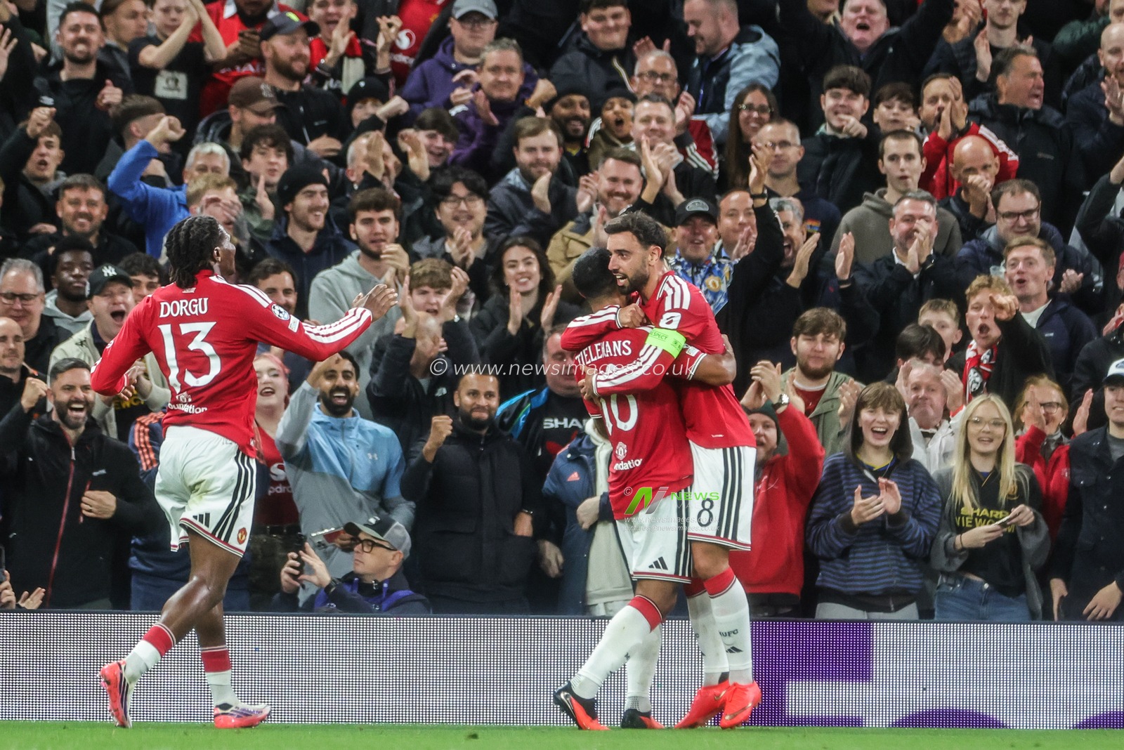Bruno Fernandes of Manchester United celebrates his goal to make it 2-0 during the UEFA Champions League Matchday 1 of 8 match Manchester United vs Sabah FK at Old Trafford, Manchester, United Kingdom on 10 September 2026

(Photo by Mark Cosgrove/News Images)