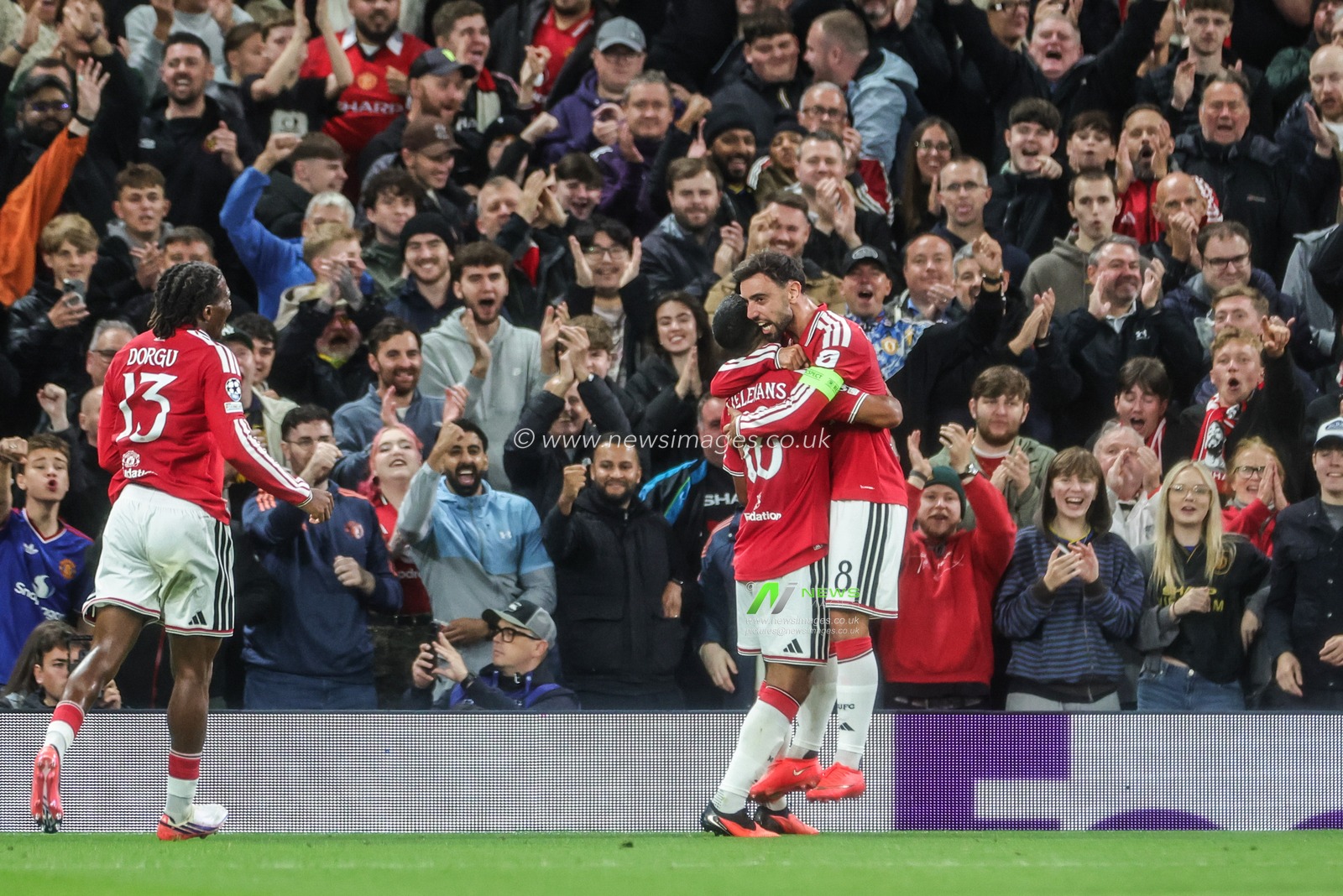 Bruno Fernandes of Manchester United celebrates his goal to make it 2-0 during the UEFA Champions League Matchday 1 of 8 match Manchester United vs Sabah FK at Old Trafford, Manchester, United Kingdom on 10 September 2026

(Photo by Mark Cosgrove/News Images)