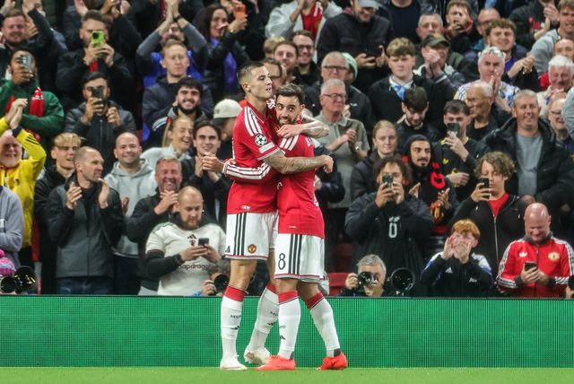 Benjamin Sesko of Manchester United celebrates his goal to make it 3-0 during the UEFA Champions League Matchday 1 of 8 match Manchester United vs Sabah FK at Old Trafford, Manchester, United Kingdom on 10 September 2026

(Photo by Mark Cosgrove/News Images)