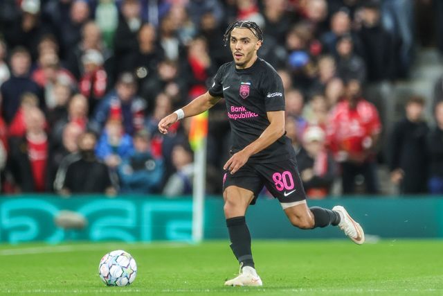 Akim Zedadka of Sabah FK breaks with the ball during the UEFA Champions League Matchday 1 of 8 match Manchester United vs Sabah FK at Old Trafford, Manchester, United Kingdom on 10 September 2026

(Photo by Mark Cosgrove/News Images)