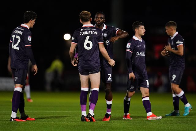 Luton town players during the Sky Bet League One match Stevenage vs Luton Town at Lamex Stadium, Stevenage, United Kingdom on 10 September 2026

(Photo by Harvey Murphy/News Images)