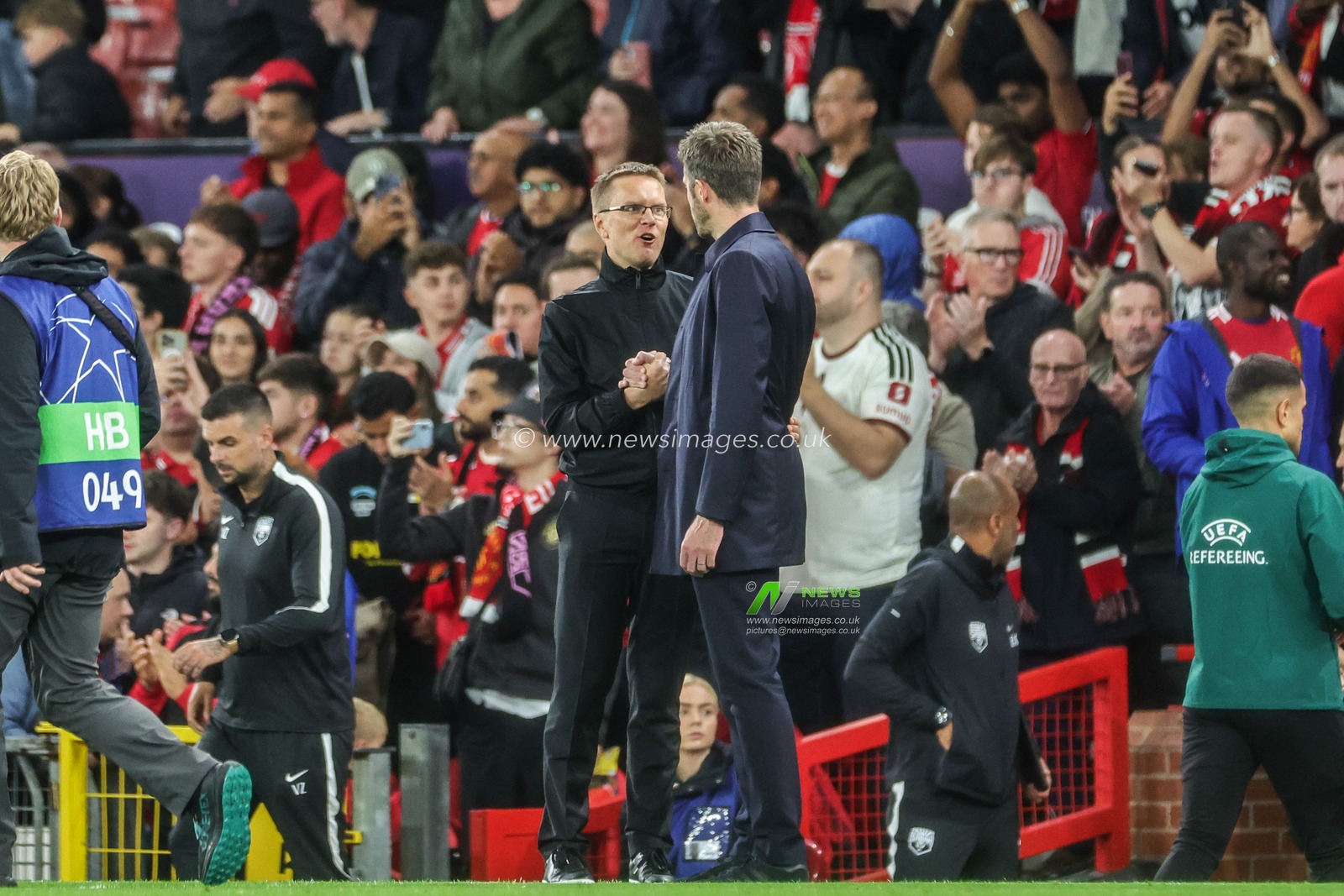 Valdas Dambrauskas head coach of Sabah FK and Michael Carrick manager of Manchester United shake hands after the full time whistle during the UEFA Champions League Matchday 1 of 8 match Manchester United vs Sabah FK at Old Trafford, Manchester, United Kingdom on 10 September 2026

(Photo by Mark Cosgrove/News Images)