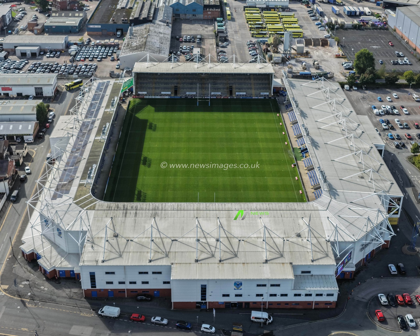 An aerial view of The Halliwell Jones Stadium during the Betfred Super League round 27 match Warrington Wolves vs Toulouse Olympique at The Halliwell Jones Stadium, Warrington, United Kingdom on 11 September 2026

(Photo by Mark Cosgrove/News Images)