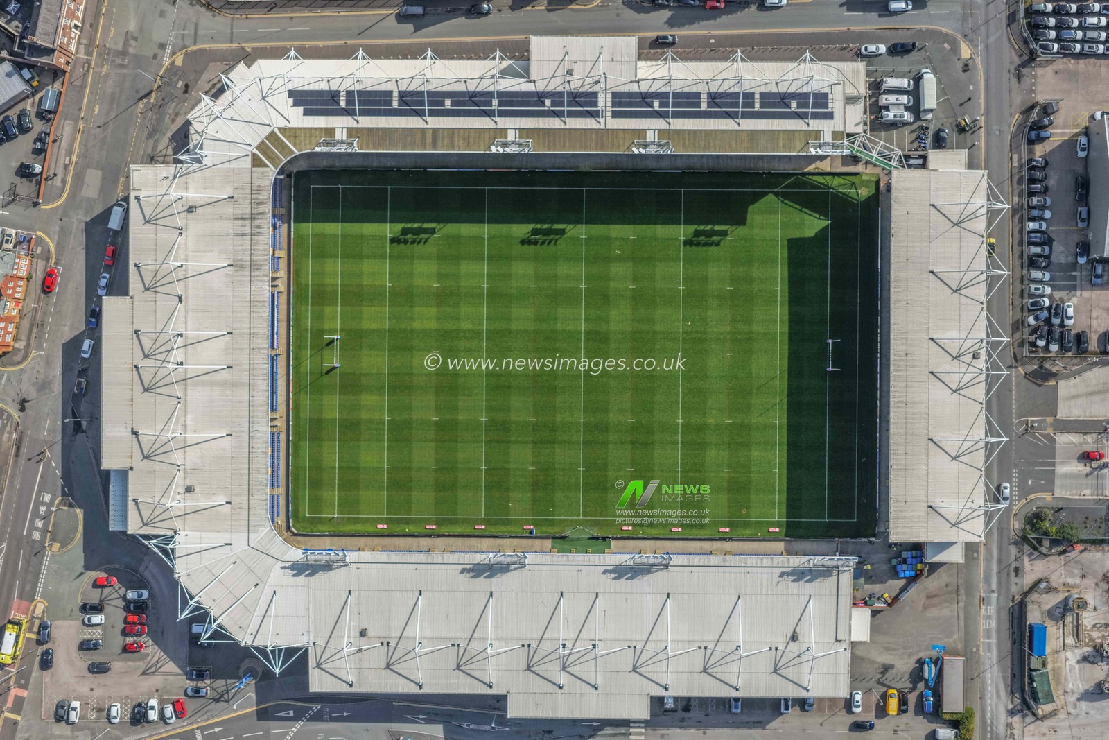 An aerial view of The Halliwell Jones Stadium during the Betfred Super League round 27 match Warrington Wolves vs Toulouse Olympique at The Halliwell Jones Stadium, Warrington, United Kingdom on 11 September 2026

(Photo by Mark Cosgrove/News Images)