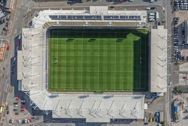 An aerial view of The Halliwell Jones Stadium during the Betfred Super League round 27 match Warrington Wolves vs Toulouse Olympique at The Halliwell Jones Stadium, Warrington, United Kingdom on 11 September 2026

(Photo by Mark Cosgrove/News Images)