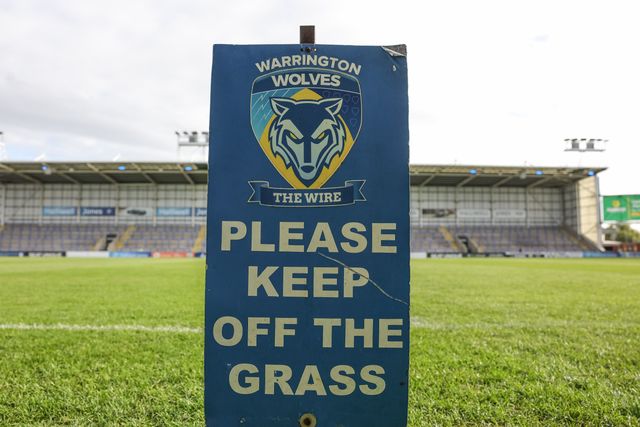 Keep off the grass sign during the Betfred Super League round 27 match Warrington Wolves vs Toulouse Olympique at The Halliwell Jones Stadium, Warrington, United Kingdom on 11 September 2026

(Photo by Mark Cosgrove/News Images)