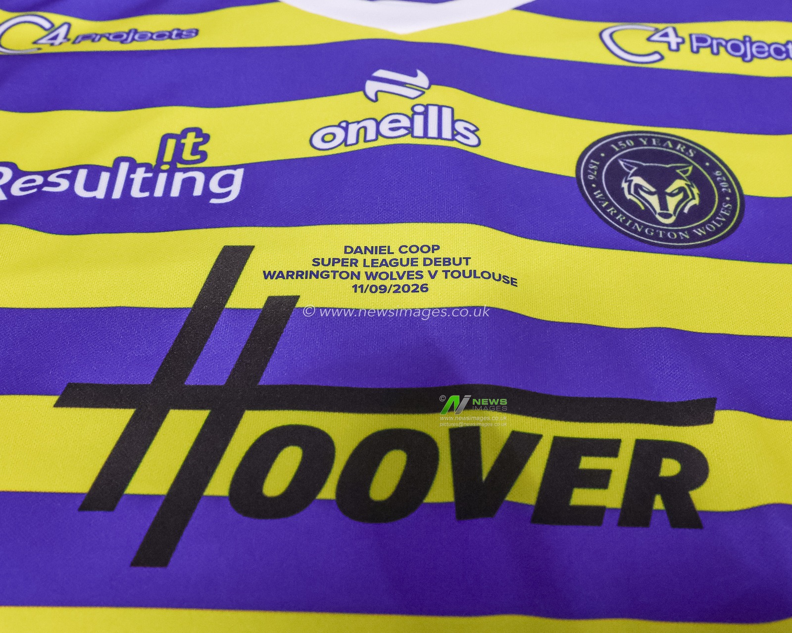 The embroiled shirt of Daniel Coop of Warrington Wolves who makes his Super League debut during the Betfred Super League round 27 match Warrington Wolves vs Toulouse Olympique at The Halliwell Jones Stadium, Warrington, United Kingdom on 11 September 2026

(Photo by Mark Cosgrove/News Images)