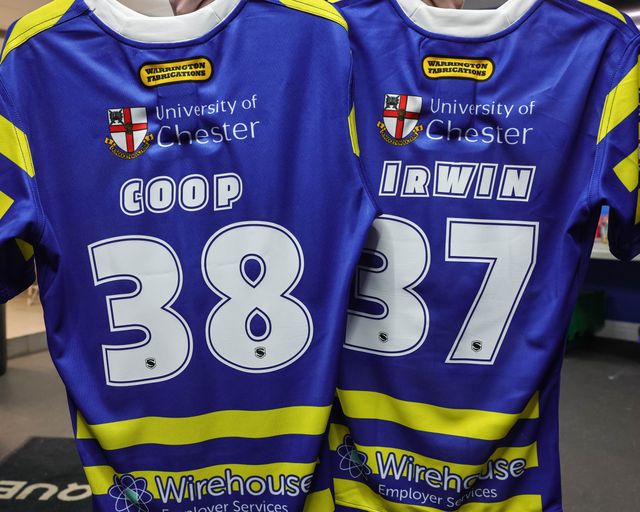 The embroiled shirts of Daniel Coop and Patrick Irwin of Warrington Wolves who makes his Super League debut during the Betfred Super League round 27 match Warrington Wolves vs Toulouse Olympique at The Halliwell Jones Stadium, Warrington, United Kingdom on 11 September 2026

(Photo by Mark Cosgrove/News Images)