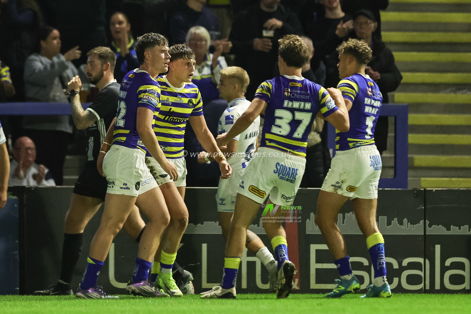 Lachlan Webster of Warrington Wolves celebrates his try during the Betfred Super League round 27 match Warrington Wolves vs Toulouse Olympique at The Halliwell Jones Stadium, Warrington, United Kingdom on 11 September 2026

(Photo by Mark Cosgrove/News Images)