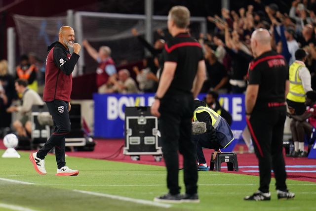 Nuno Espirito Santo manager of West Ham United celebrates 1-0 lead during the Sky Bet Championship match West Ham United vs Wrexham at London Stadium, London, United Kingdom on 11 September 2026

(Photo by Harvey Murphy/News Images)