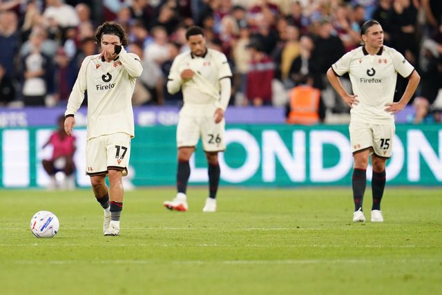 Wrexham players look on as West Ham take 2-0 lead during the Sky Bet Championship match West Ham United vs Wrexham at London Stadium, London, United Kingdom on 11 September 2026

(Photo by Harvey Murphy/News Images)
