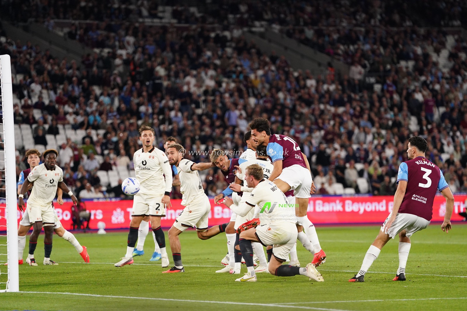 Konstantinos Mavropanos of West Ham United scores to make it 3-0 during the Sky Bet Championship match West Ham United vs Wrexham at London Stadium, London, United Kingdom on 11 September 2026

(Photo by Harvey Murphy/News Images)