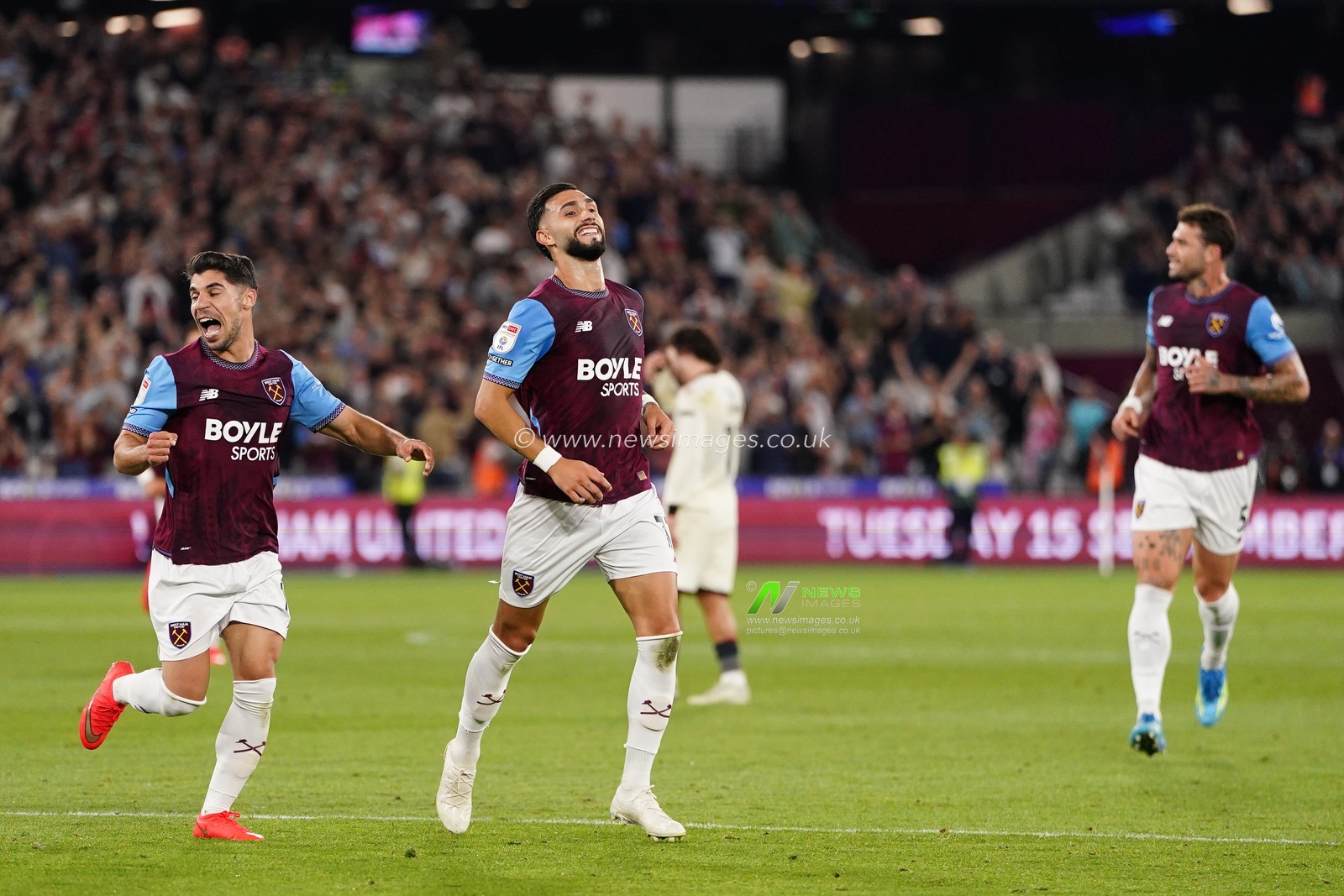 Valentin Castellanos of West Ham United celebrates his goal during the Sky Bet Championship match West Ham United vs Wrexham at London Stadium, London, United Kingdom on 11 September 2026

(Photo by Harvey Murphy/News Images)