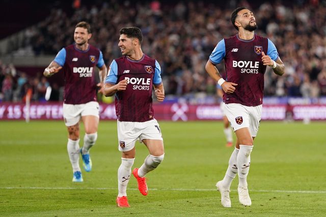 Valentin Castellanos of West Ham United celebrates his goal during the Sky Bet Championship match West Ham United vs Wrexham at London Stadium, London, United Kingdom on 11 September 2026

(Photo by Harvey Murphy/News Images)