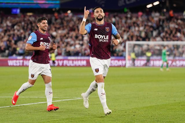 Valentin Castellanos of West Ham United celebrates his goal to make it 4-0 during the Sky Bet Championship match West Ham United vs Wrexham at London Stadium, London, United Kingdom on 11 September 2026

(Photo by Harvey Murphy/News Images)