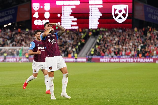 Valentin Castellanos of West Ham United celebrates goal to make it 4-0 during the Sky Bet Championship match West Ham United vs Wrexham at London Stadium, London, United Kingdom on 11 September 2026

(Photo by Harvey Murphy/News Images)